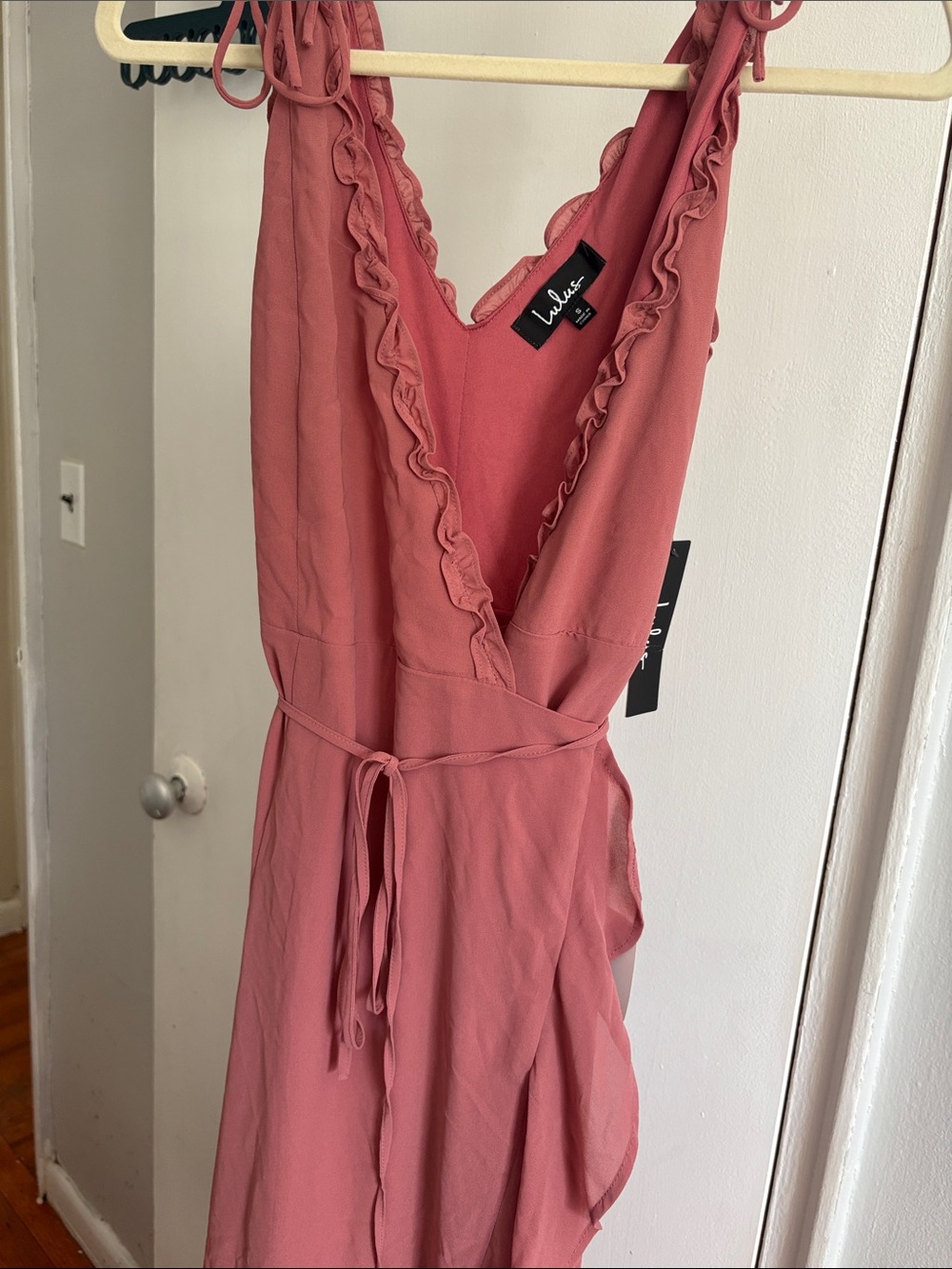 New with tags, Lulu's Dusty Rose Ruffle Wrap Maxi Dress - Picture 2 of 4